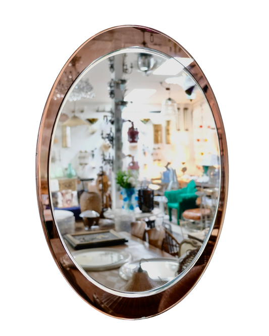 BEVELLED GLASS MIRROR w. PEACH FRAME