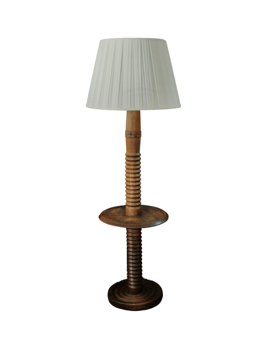 FRENCH FARMHOUSE WOODEN FLOOR LAMP & SIDE TABLE