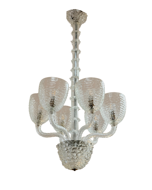 SIX ARMED ERCOLE & BAROVIER ROSTRATO GLASS PENDANT