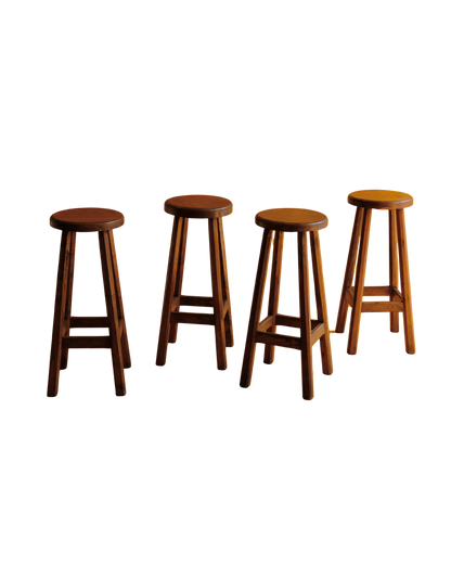 SET OF FOUR FRENCH OAK BAR STOOLS