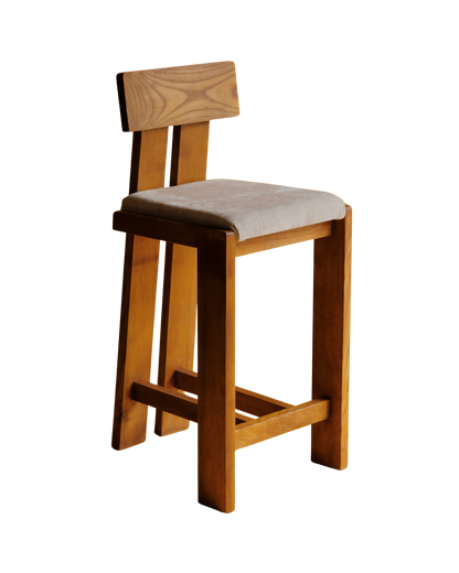 SET OF SIX MODERNIST FRENCH OAK BAR STOOLS