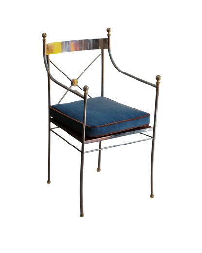 TRIO OF CHROME CROSS BACK DINING CHAIRS w. BRASS DETAIL