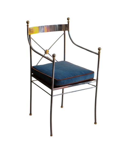 TRIO OF CHROME CROSS BACK DINING CHAIRS w. BRASS DETAIL