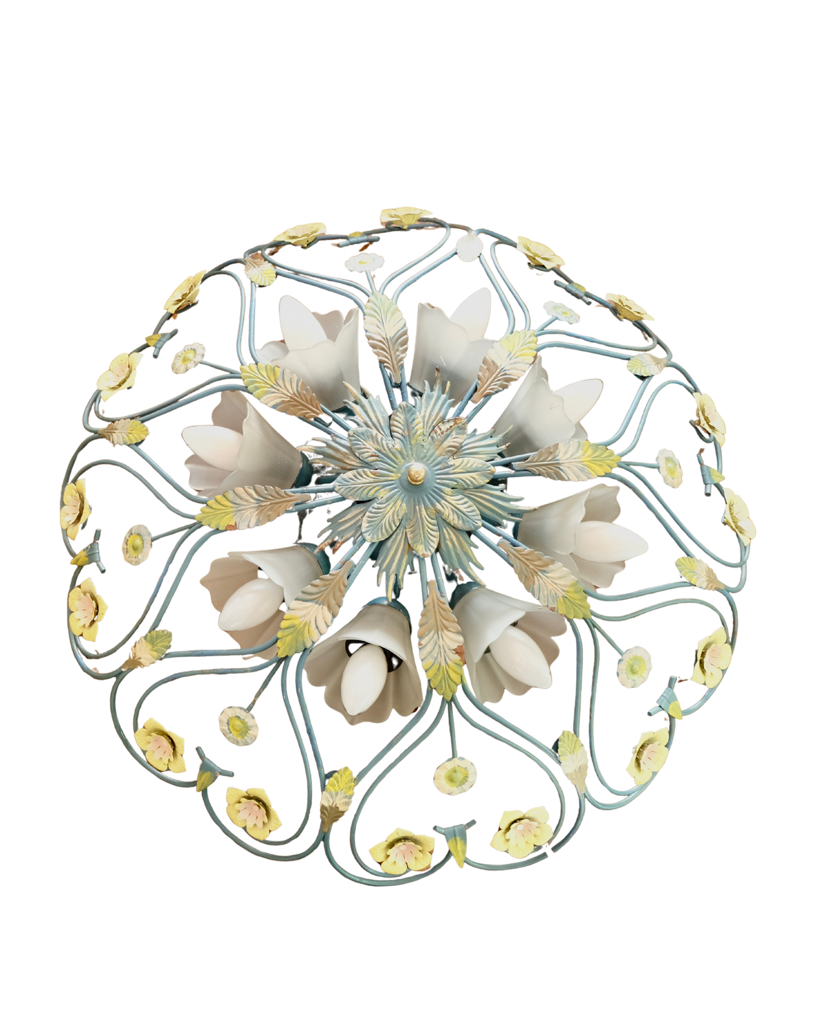 TRIO OF LARGE PAINTED STEEL FLORAL FLUSH MOUNTS