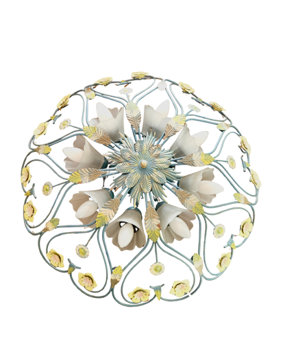 TRIO OF LARGE PAINTED STEEL FLORAL FLUSH MOUNTS