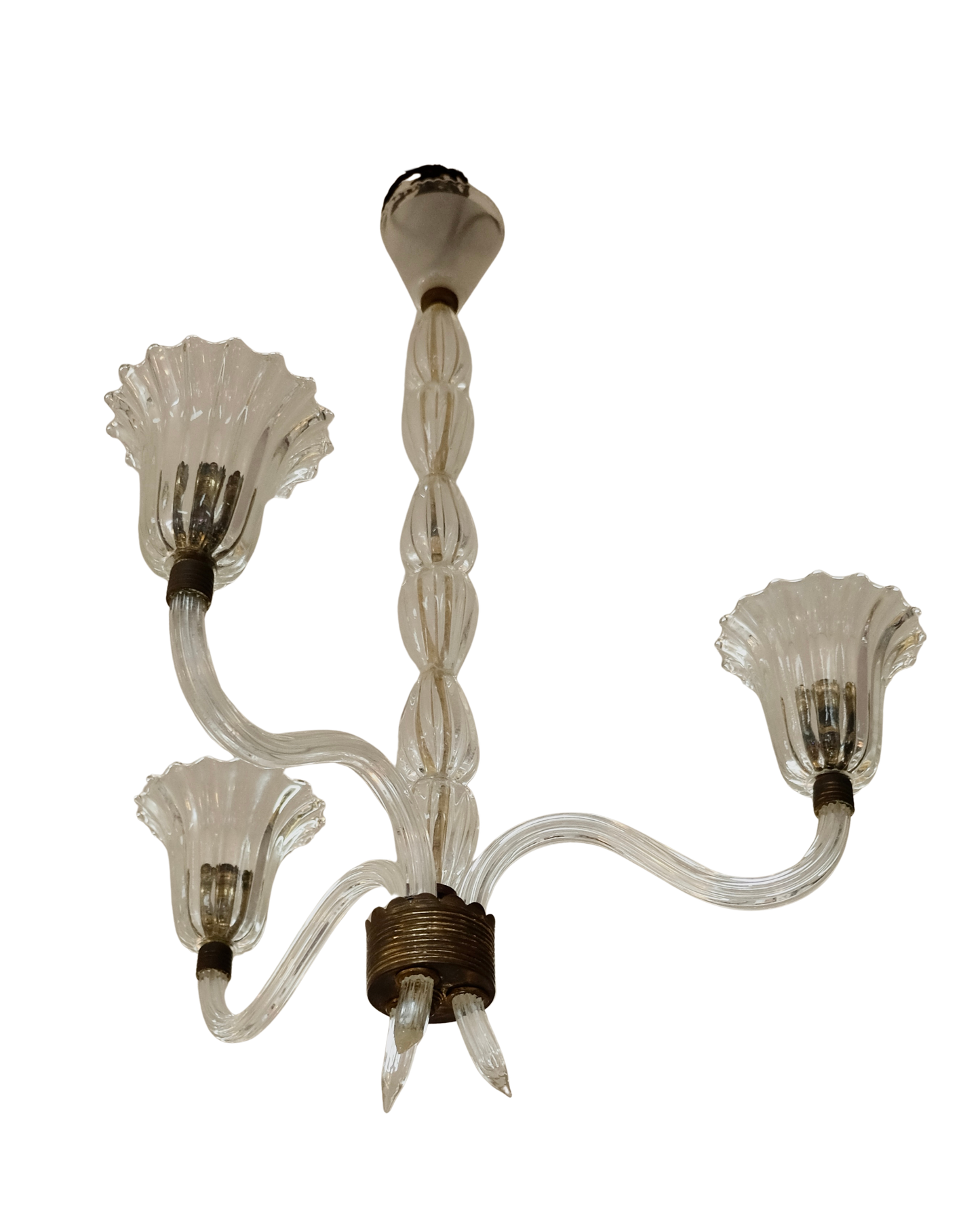 THREE ARMED FLUTED MURANO GLASS PENDANT