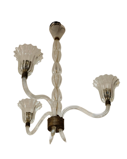 THREE ARMED FLUTED MURANO GLASS PENDANT