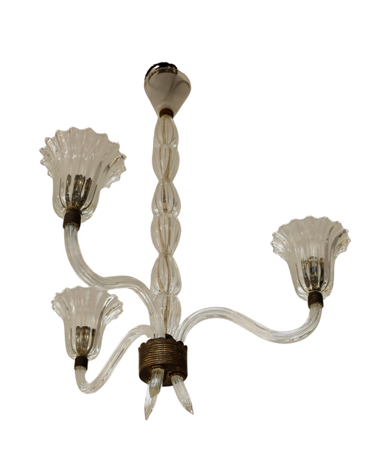 THREE ARMED FLUTED MURANO GLASS PENDANT