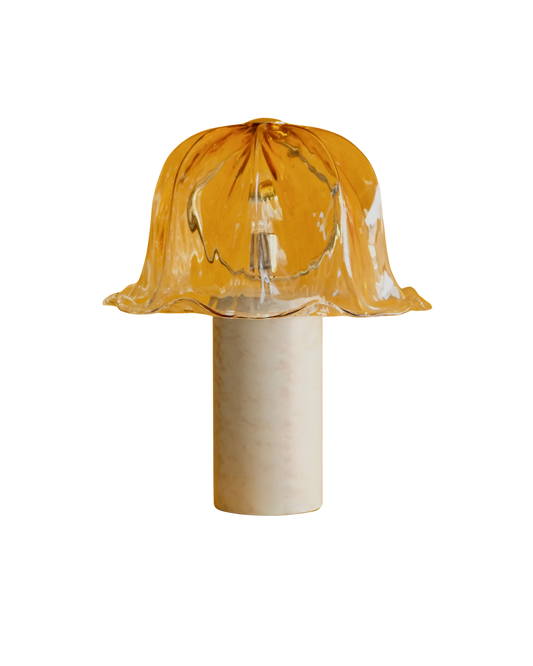 LA MURRINA TRAVERTINE LAMP w. AMBER MURANO GLASS SHADE