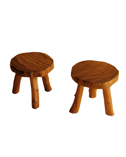 PAIR OF HAND CARVED BRUTALIST STOOLS