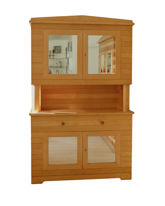 TALL SLATED PINE CONSOLE w. MIRRORED STORAGE