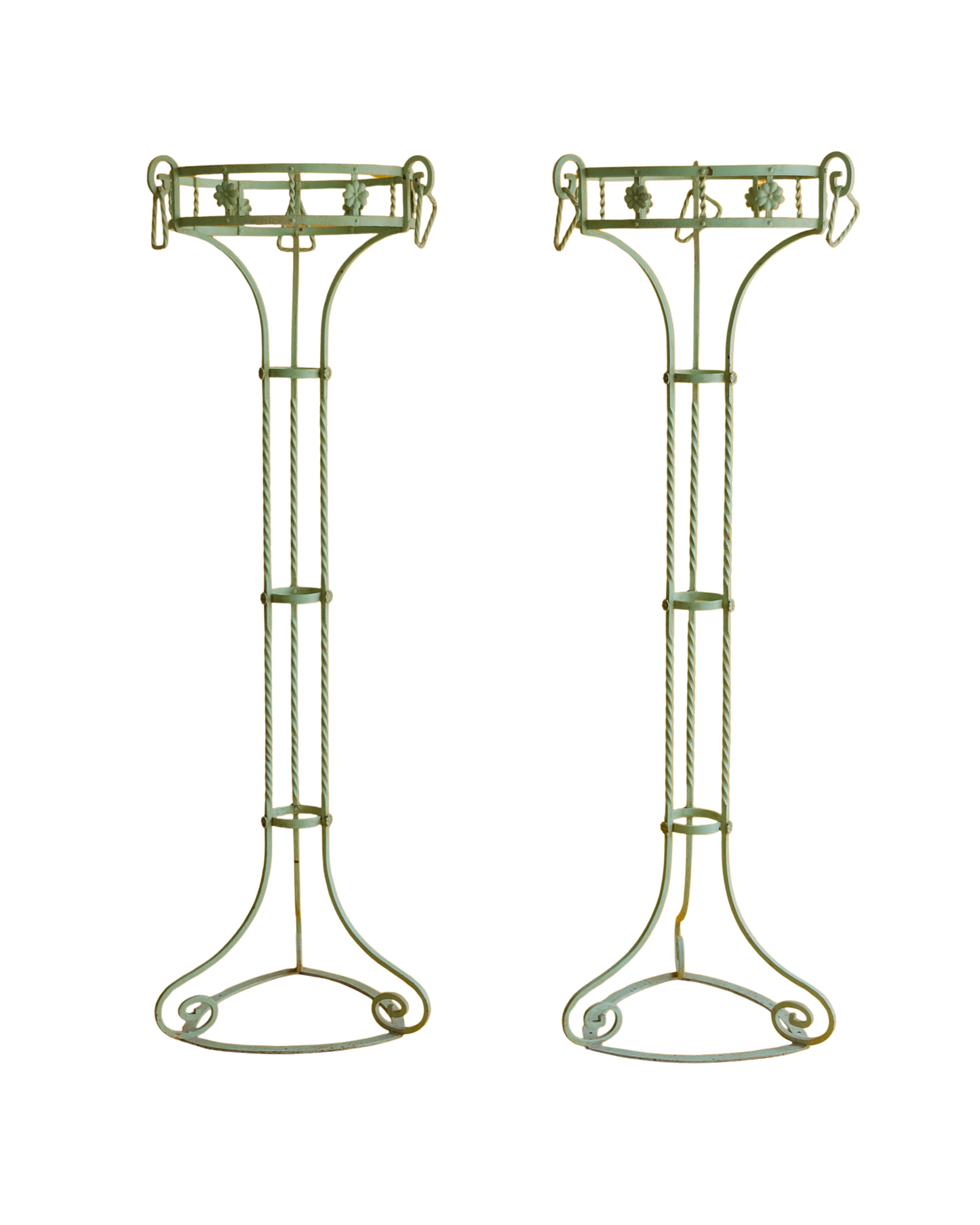 PAIR OF WROUGHT IRON GREEN PLANT STANDS