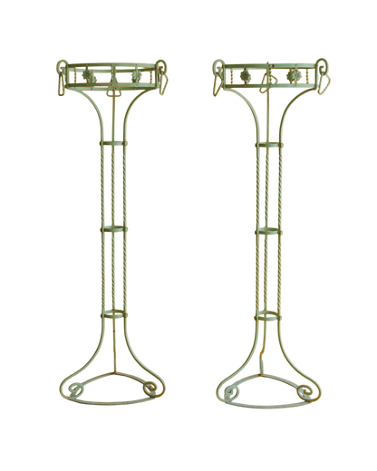 PAIR OF WROUGHT IRON GREEN PLANT STANDS