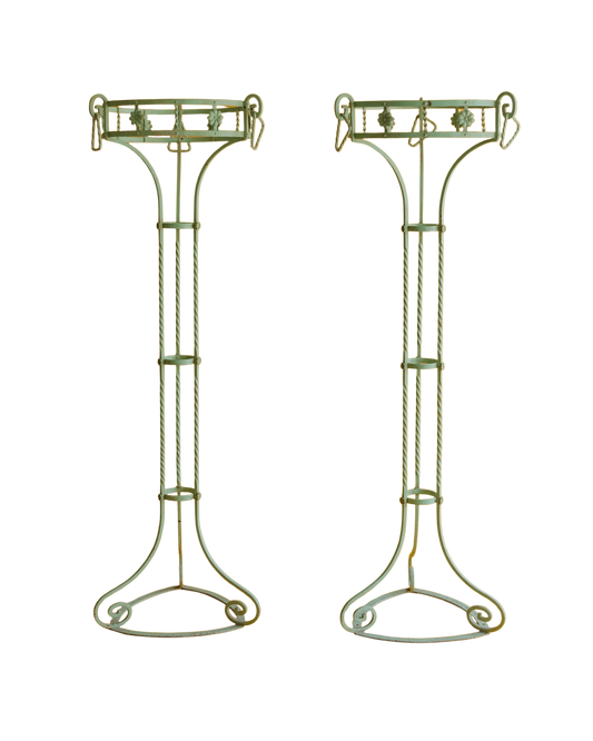 PAIR OF WROUGHT IRON GREEN PLANT STANDS