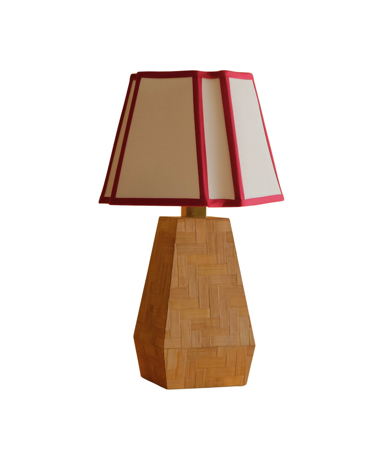 TAPERED FRENCH BAMBOO TABLE LAMP w. RED TRIM SHADE
