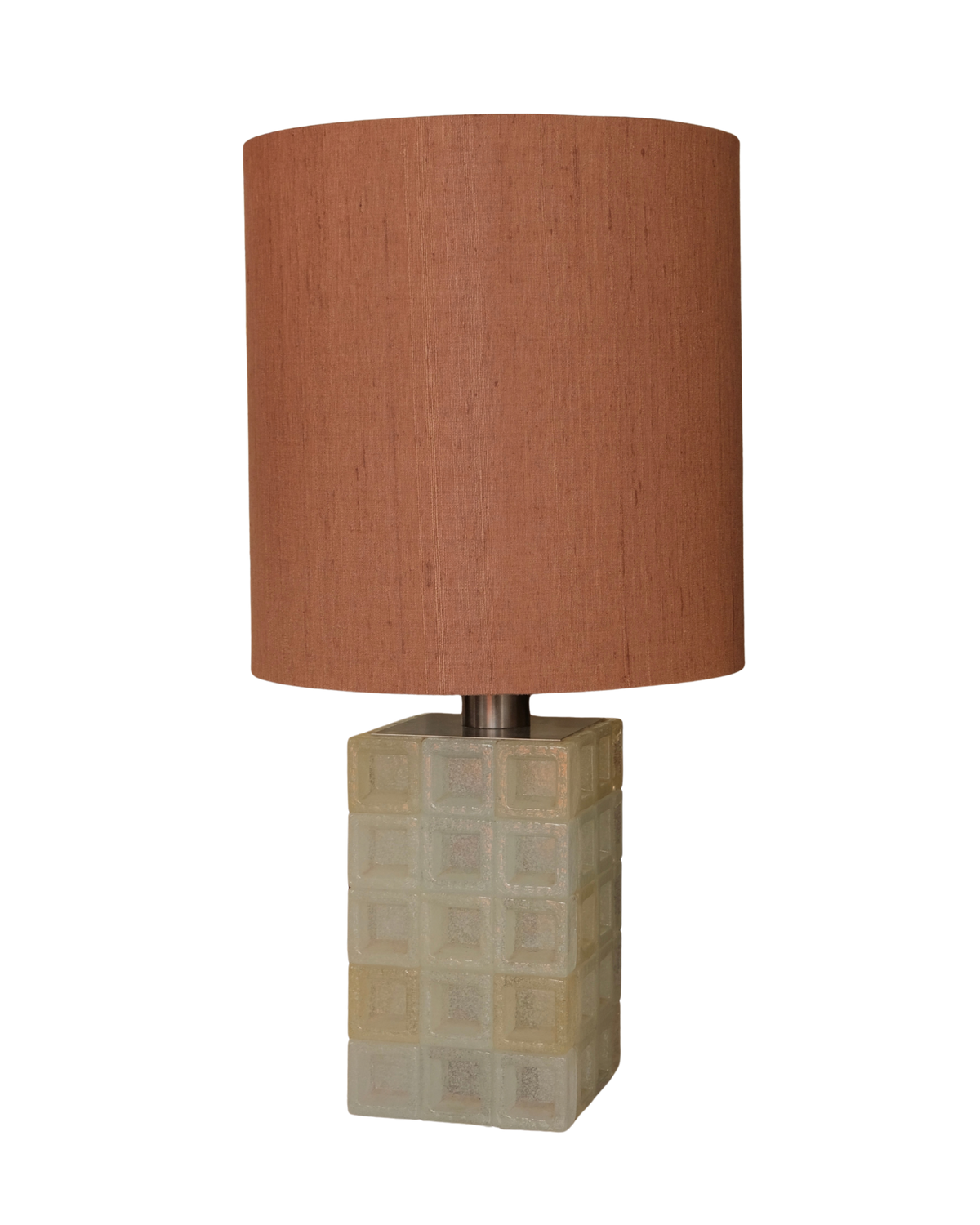 MURANO GLASS INSET CUBE TABLE LAMP w. RAW SILK SHADE