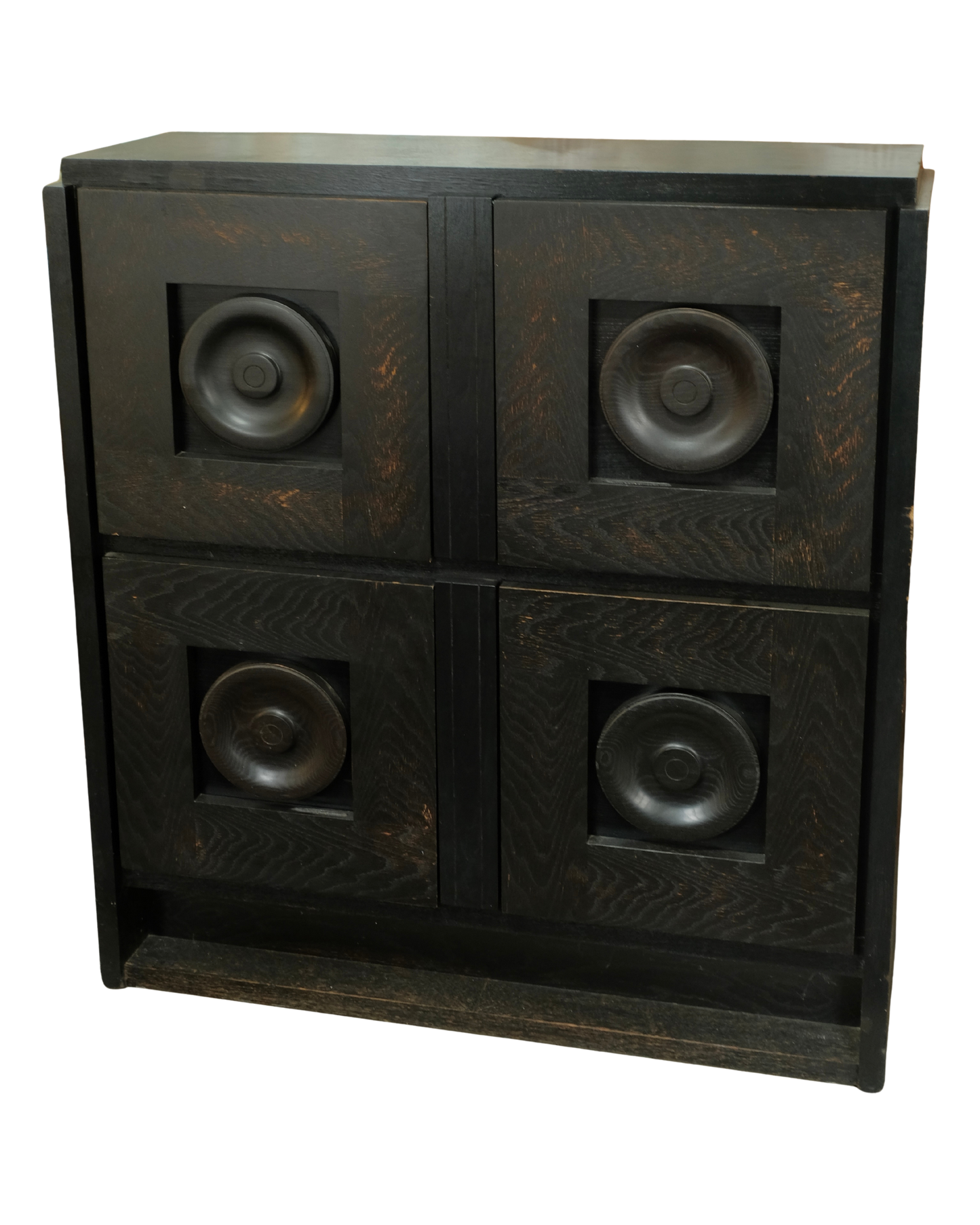 BRUTALIST EBONIZED OAK CONSOLE w. CIRCLE DETAIL