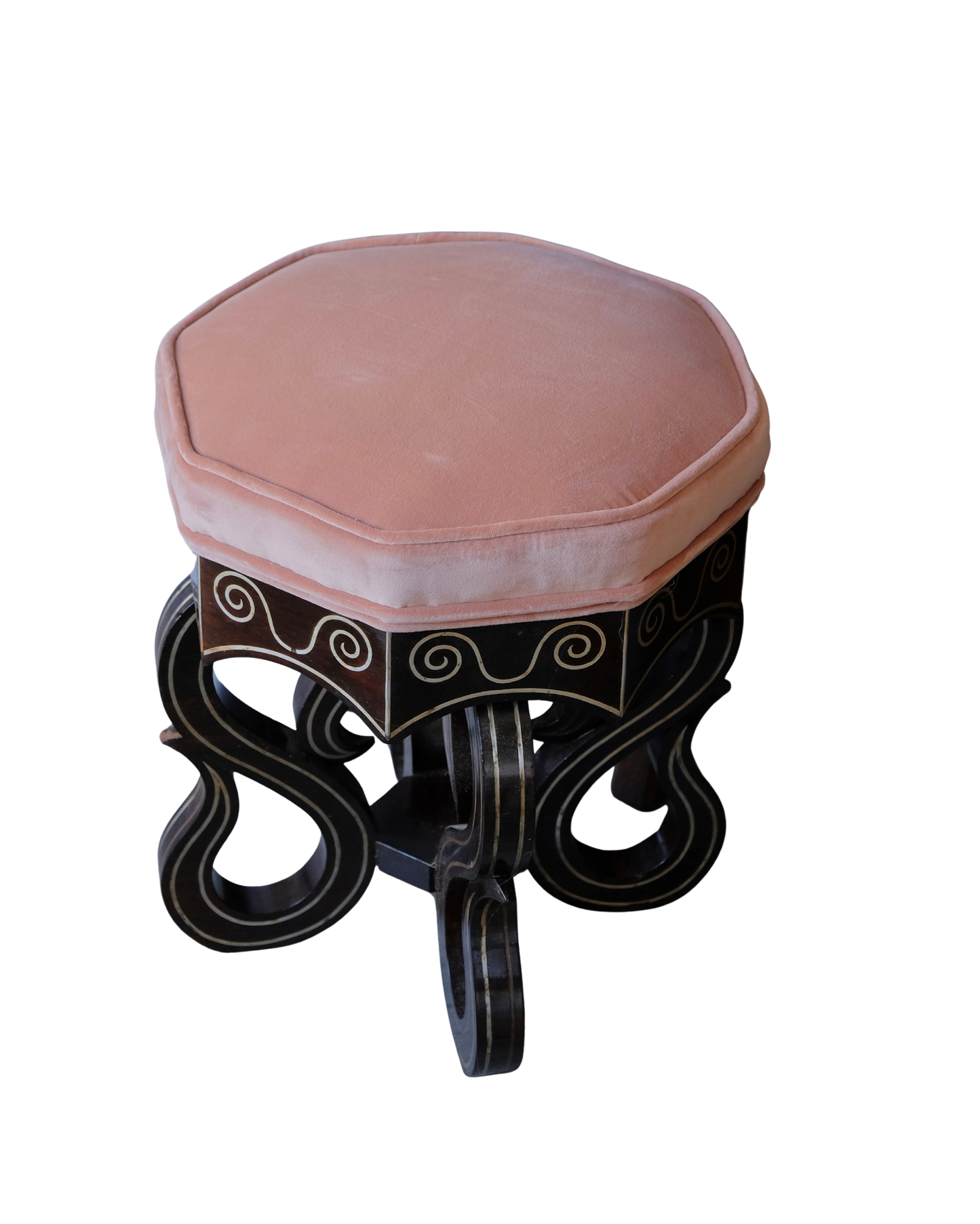 PAIR OF PETITE VELVET CHINOISERIE STOOLS