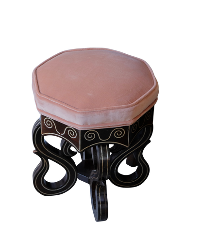 PAIR OF PETITE VELVET CHINOISERIE STOOLS