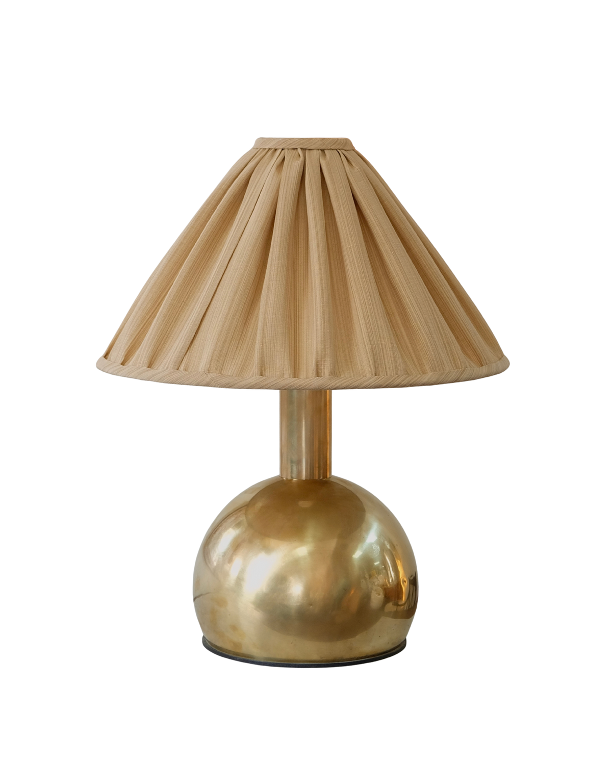 LARGE FRENCH BRASS CIRCULAR TABLE LAMP w. PLEATED SHADE