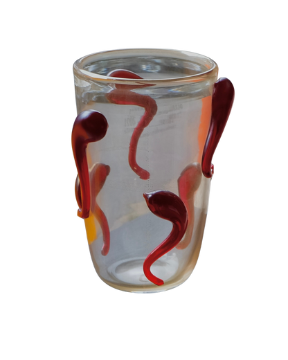 CLEAR MURANO VASE w. RED LINES