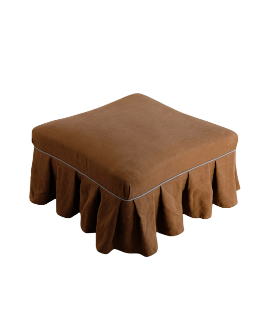 PLEATED BROWN LINEN OTTOMAN