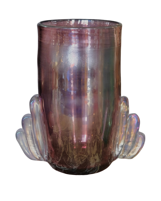 LAVENDER IRIDESCENT MURANO GLASS VASE w. WINGED DETAIL