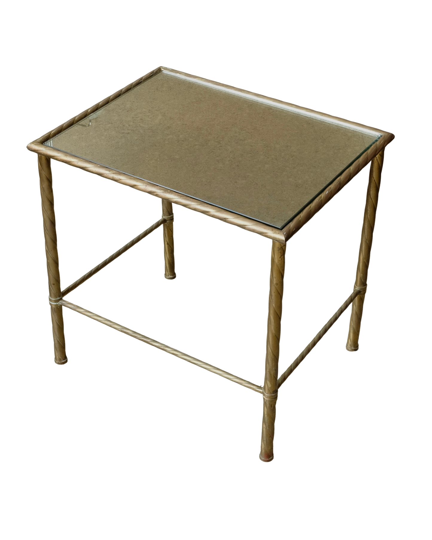MIRRORED BRASS SIDE TABLE w. TWIST DETAIL