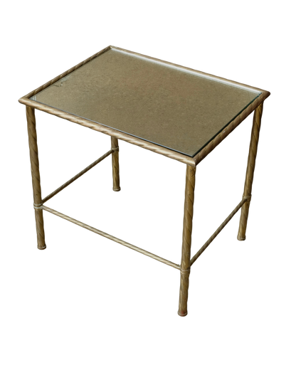 MIRRORED BRASS SIDE TABLE w. TWIST DETAIL