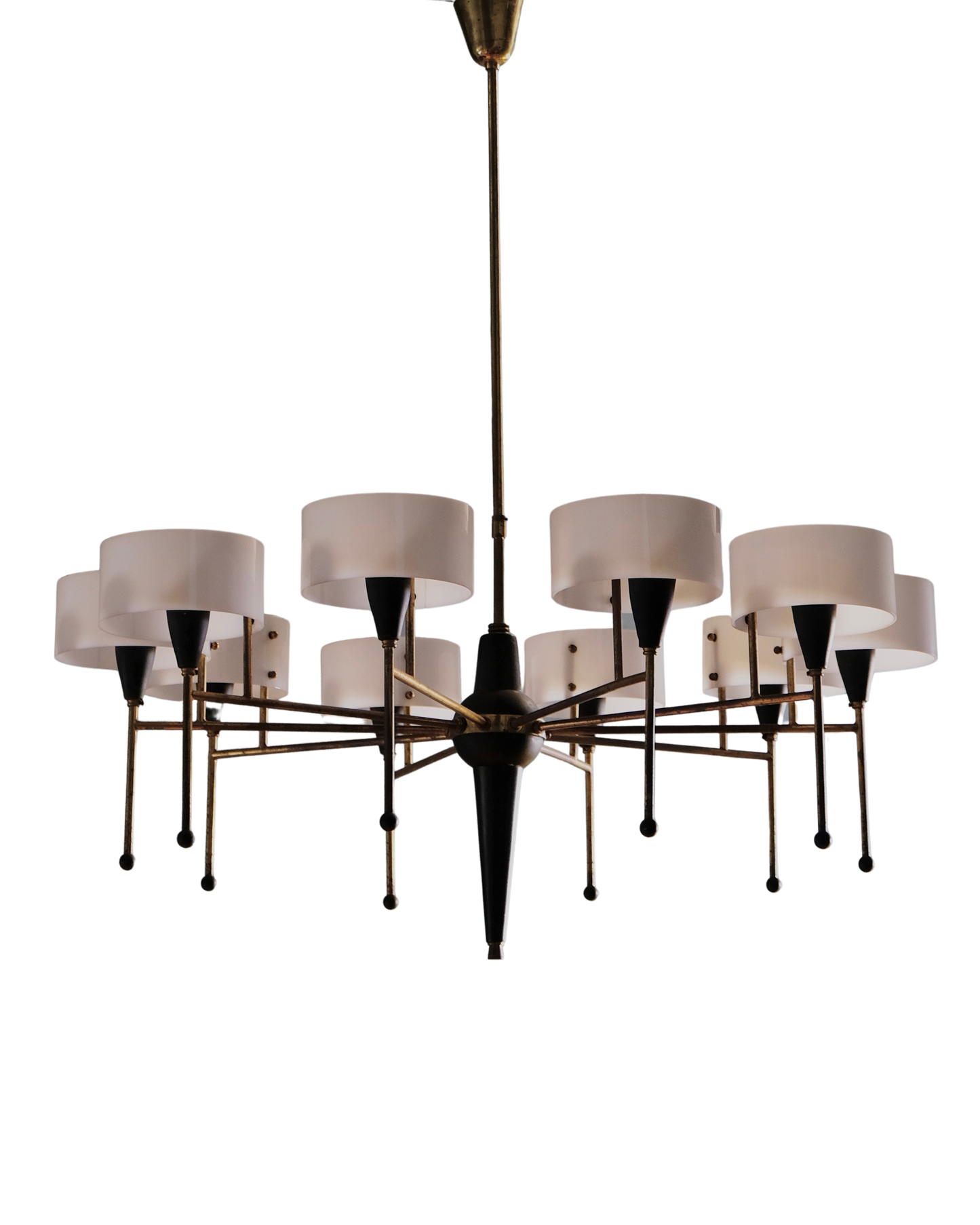 TEN LIGHT STILNOVO BRASS PENDANT