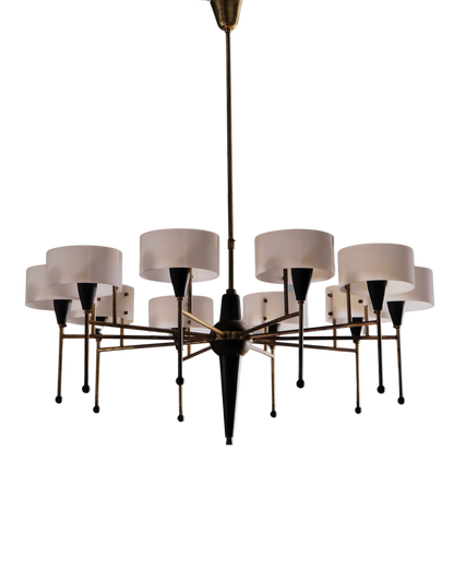 TEN LIGHT STILNOVO BRASS PENDANT