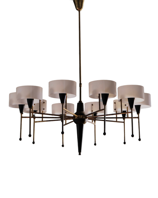 TEN LIGHT STILNOVO BRASS PENDANT