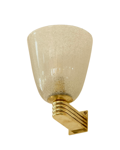 TRIO OF BRASS MOUNT SPECKLED MURANO GLASS SCONCES