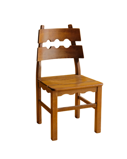 SET OF SIX BRUTALIST RAZOR BLADE TIMBER CHAIRS