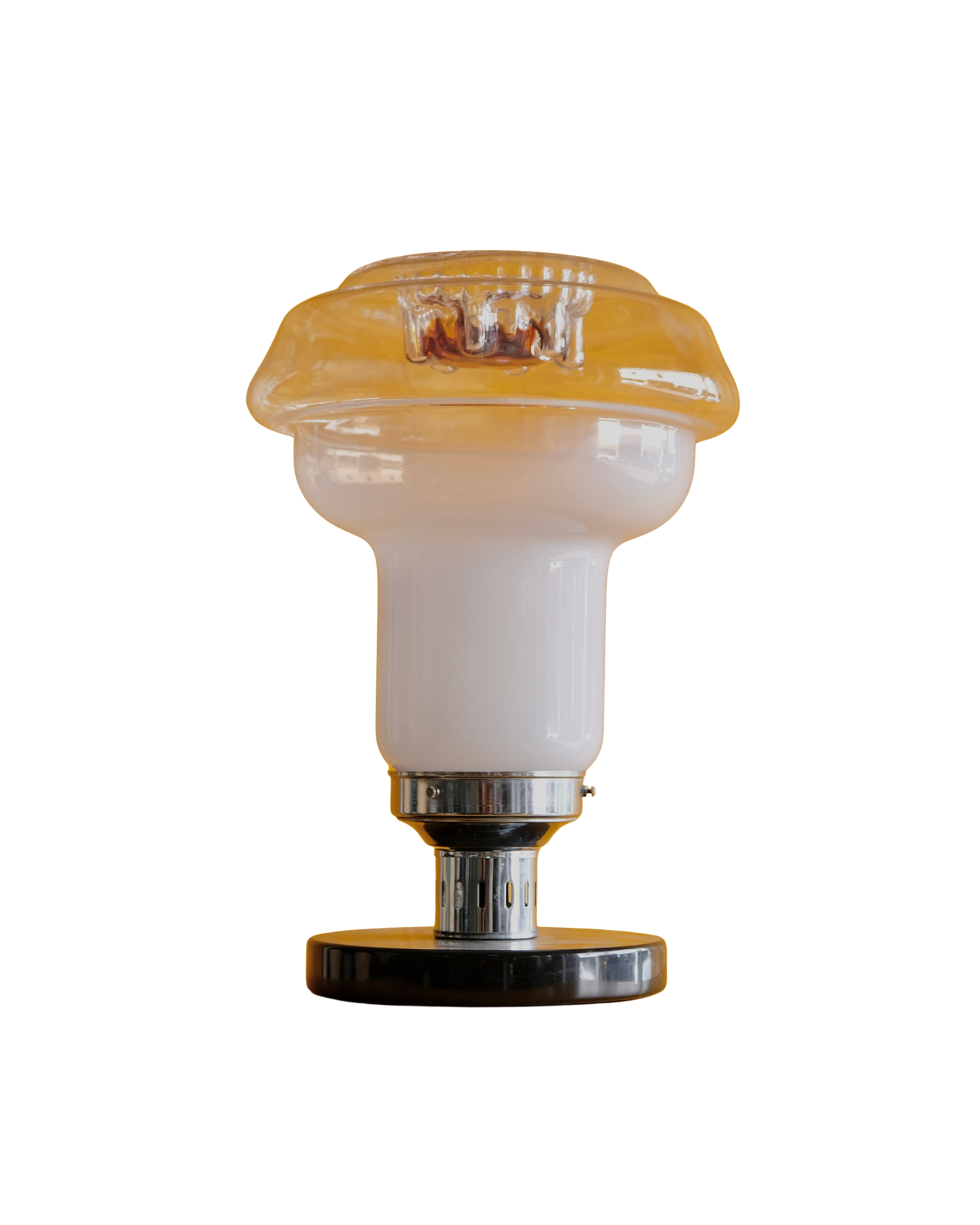 MURANO MILK GLASS TABLE LAMPS w. DRIPPED AMBER TOP