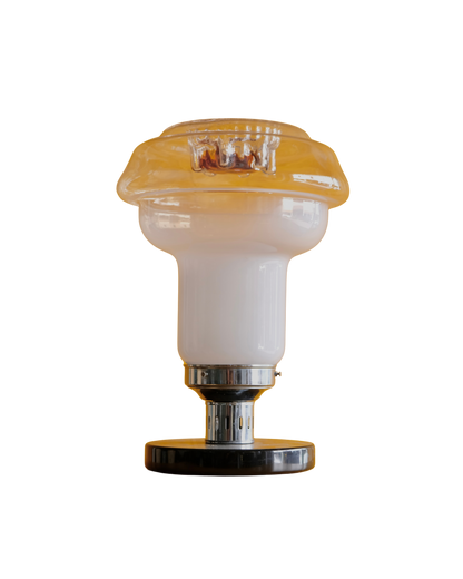 MURANO MILK GLASS TABLE LAMPS w. DRIPPED AMBER TOP