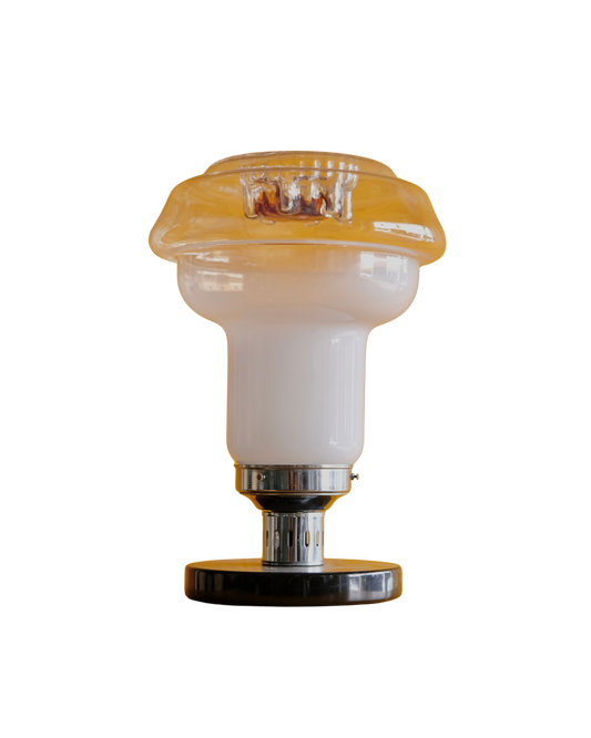 MURANO MILK GLASS TABLE LAMPS w. DRIPPED AMBER TOP