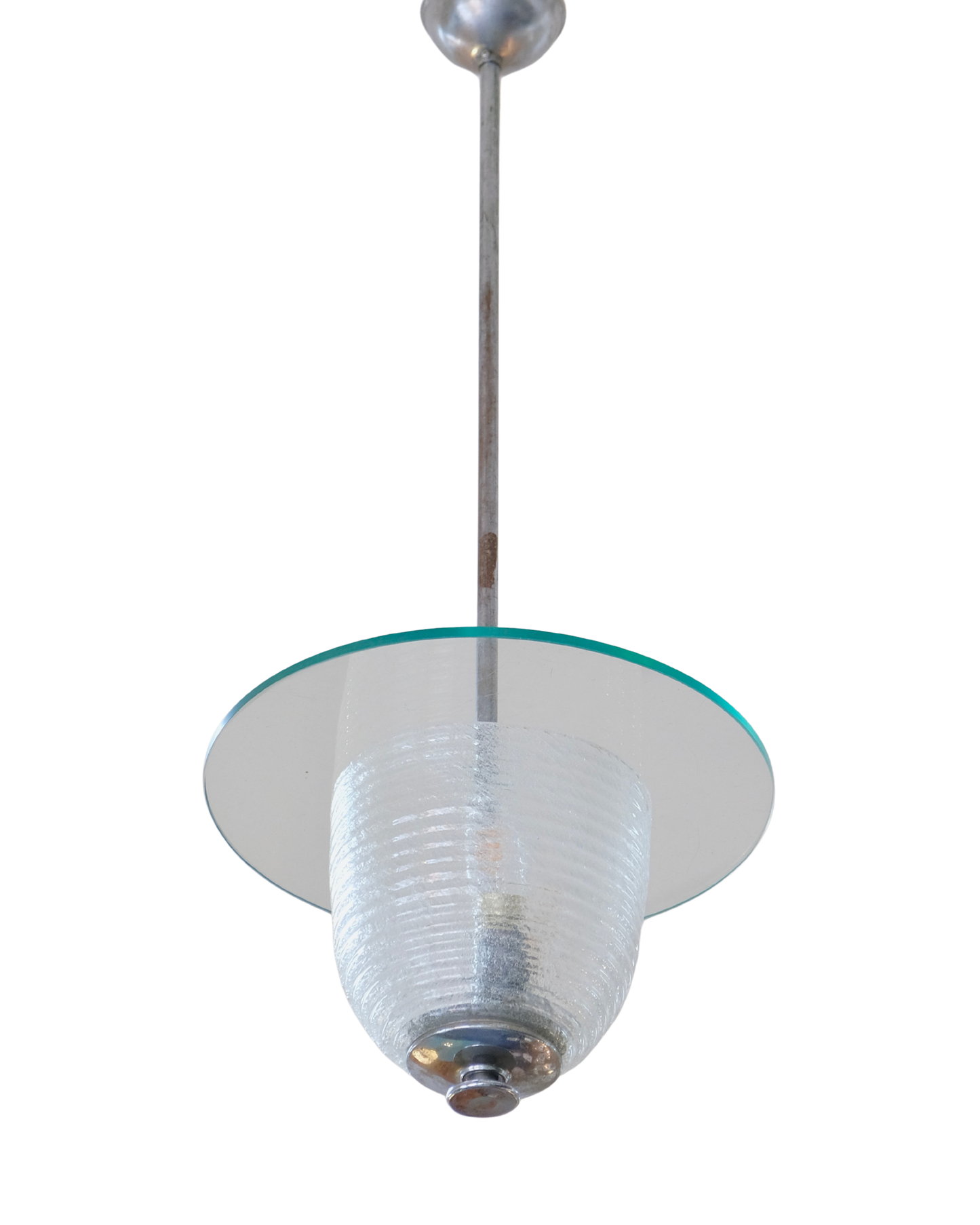 SEEDED MURANO GLASS SAUCER PENDANT w. GREEN GLASS SHADE