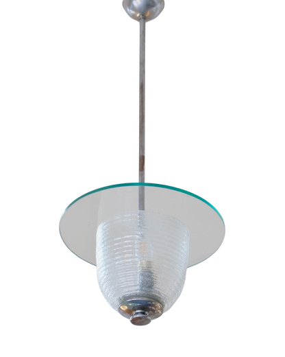 SEEDED MURANO GLASS SAUCER PENDANT w. GREEN GLASS SHADE