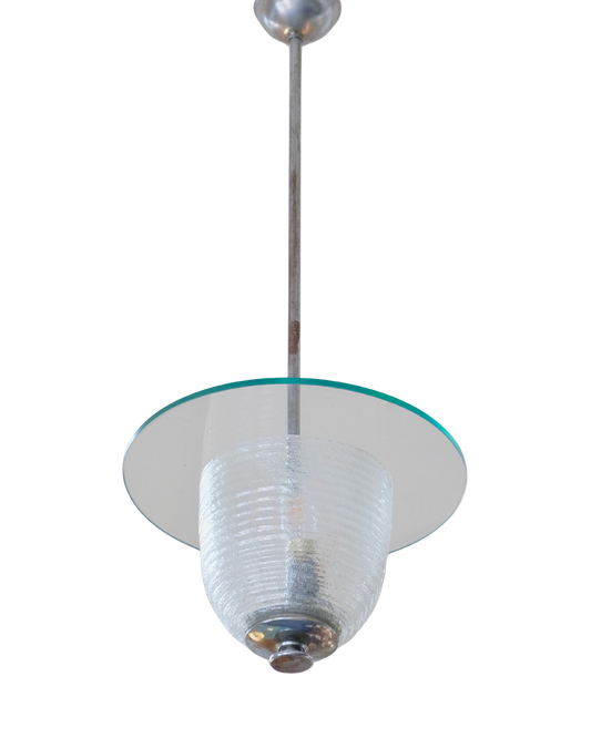 SEEDED MURANO GLASS SAUCER PENDANT w. GREEN GLASS SHADE