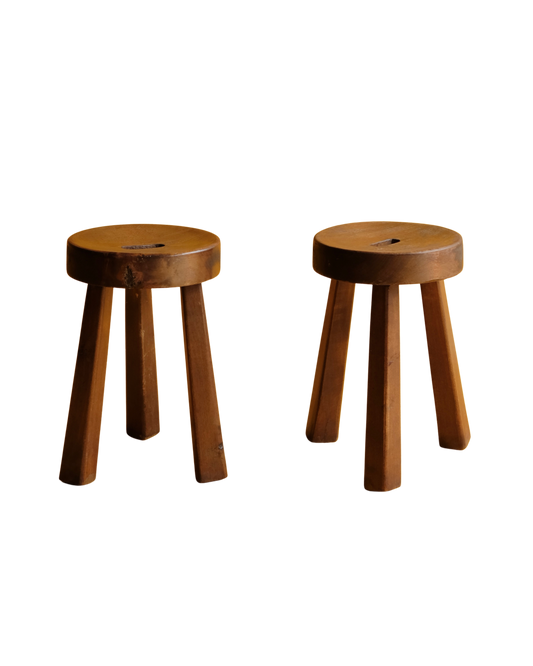 PAIR OF FRENCH CUT OUT TRIPOD STOOLS