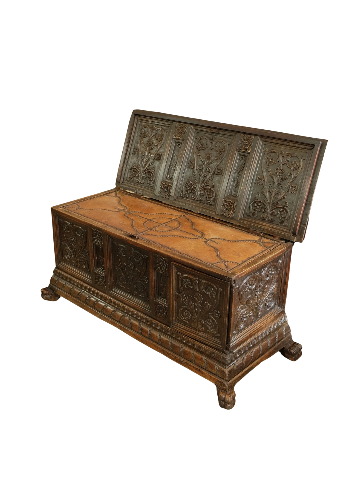 LEATHER BOUND CASSONE TRUNK w. STORAGE