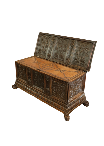 LEATHER BOUND CASSONE TRUNK w. STORAGE