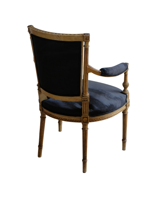 LOUIS XVI DINING CHAIRS w. MOIRE SILK