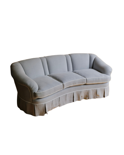 FRENCH POWDER BLUE THREE PIECE PLEATED LINEN SOFA SET