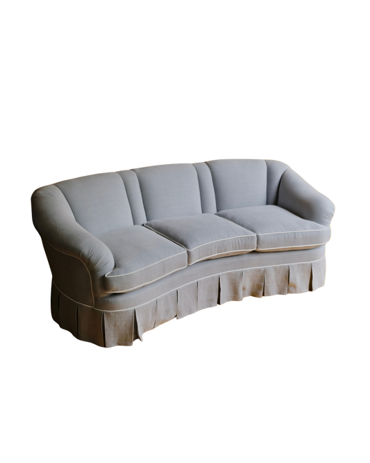 FRENCH POWDER BLUE THREE PIECE PLEATED LINEN SOFA SET