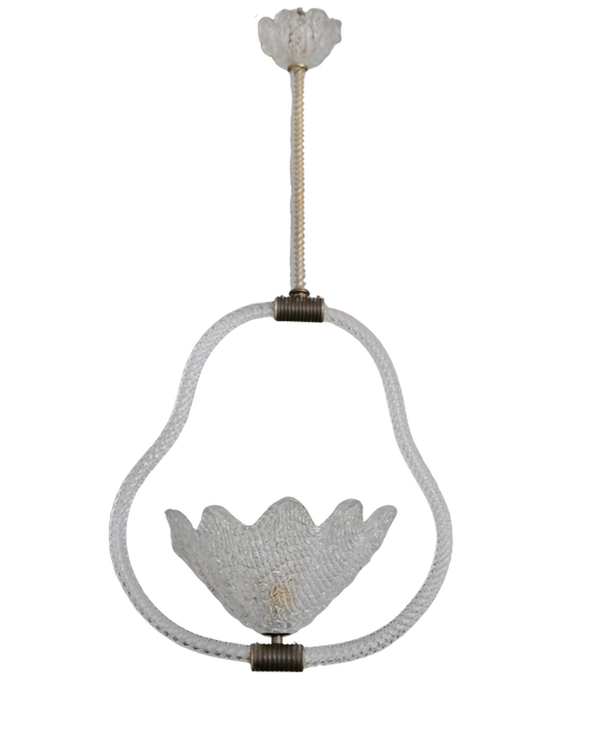 ART DECO TEXTURED SCALLOPED MURANO GLASS PENDANT