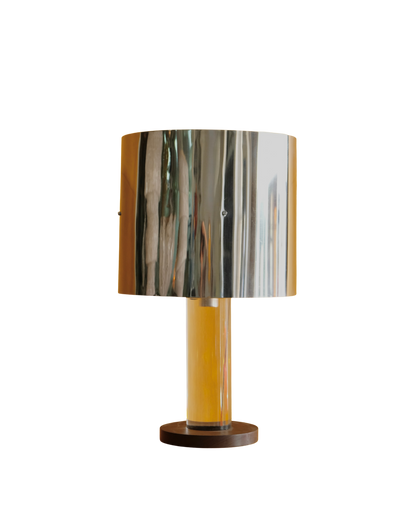 CHROME GUZZINI TABLE LAMP w. WALNUT & LUCITE BASE