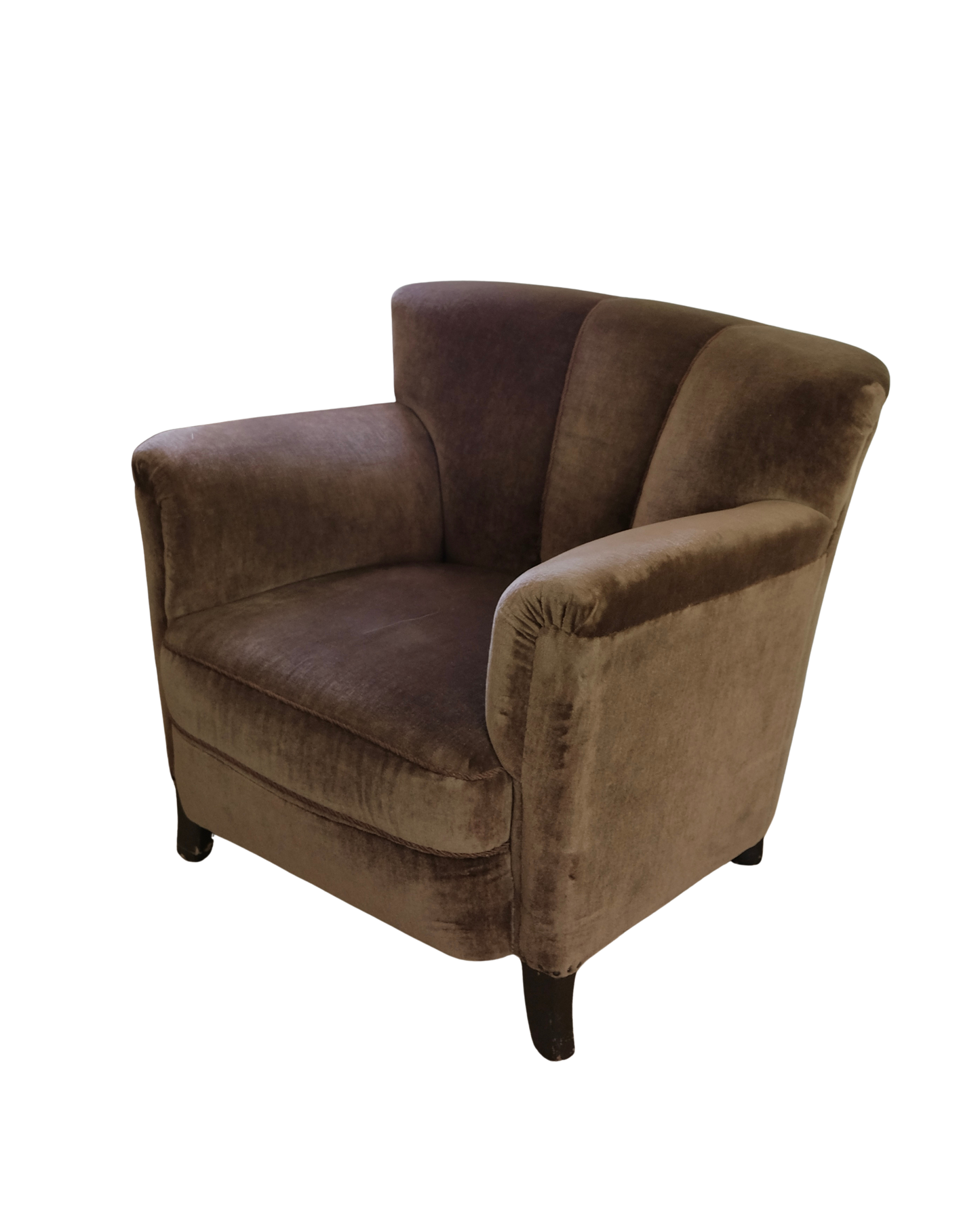 PAIR OF BROWN MOHAIR ARMCHAIRS