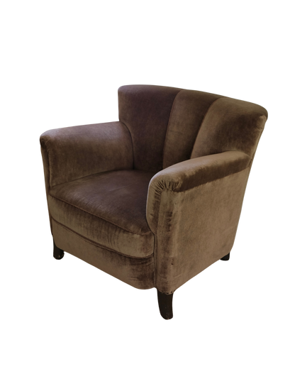 PAIR OF BROWN MOHAIR ARMCHAIRS